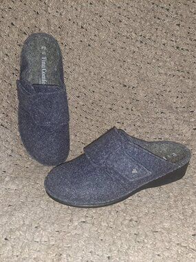 FINN COMFORT-Andermatt-Navy Blue Wool Slip-On Slippers/Mules-Sz 40-Near Mint